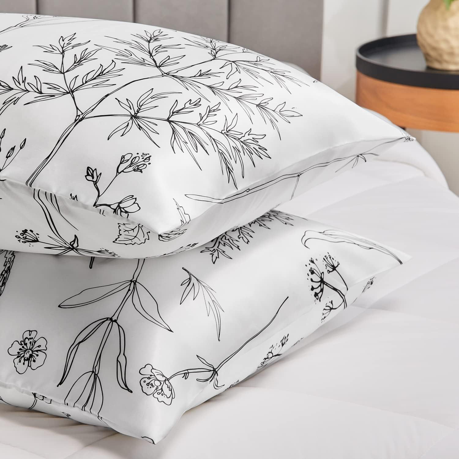 EXQ Home Pillowcase Silky Satin Pillowcase for Hair and Skin, Soft Cooling Printed Pillow Cases Queen Size Set of 2 Satin Pillow Case with…