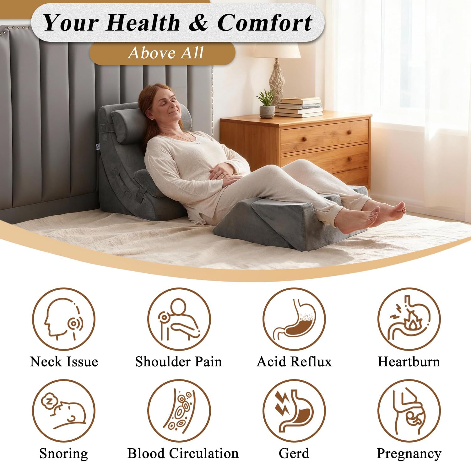 Axelrod 6PCS Orthopedic Bed Wedge Pillow Set, Post Surgery Foam for Back, Neck and Leg Comfortable & Adjustable Pillows- Anti Snoring, Hear…