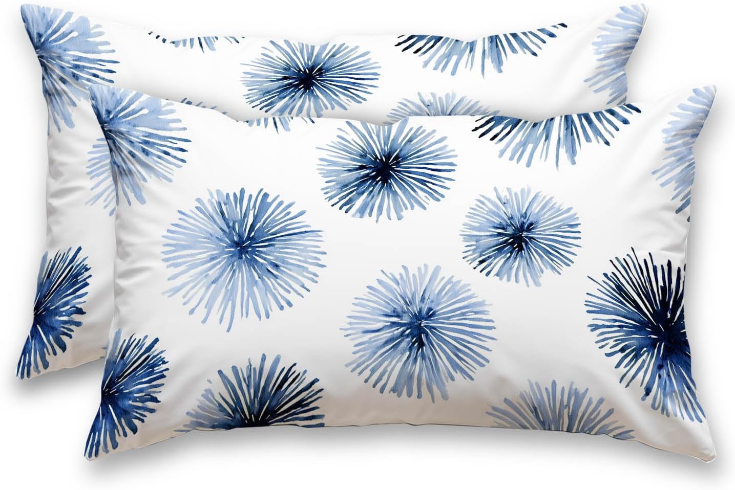 HOMETITUTE Pillow Covers Decorative Pack of 2 Satin 12x20 Inch Blue Abstract Floral Art Lumbar Throw Pillow Cases for Sofa Couch Living…