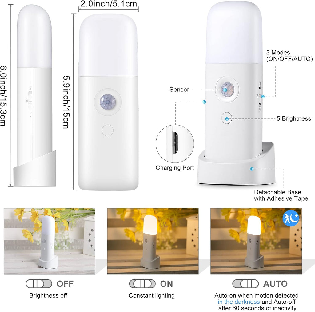 YELKO Motion Sensor Night Light, 2000mAh Rechargeable Night Lights Battery Powered, Portable Dimmable Nightlights with 5 Brightness…