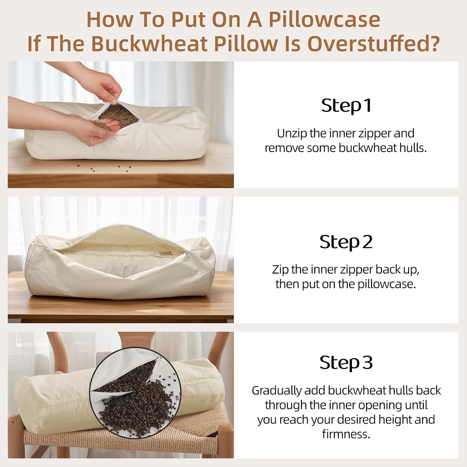 Buckwheat Pillow - Adjustable Buckwheat neck Pillow(17x6) to Provide Firm Support, Neck Roll Pillows for Side and Back Sleepers, Cylinder…