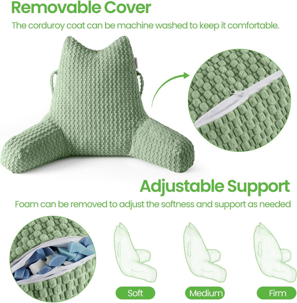 Yagamo Yaagmo Large Reading Pillow for Bed Sitting Up, Corduroy Backrest Pillow with Shredded Memory Foam Filling, Back Support Cush…