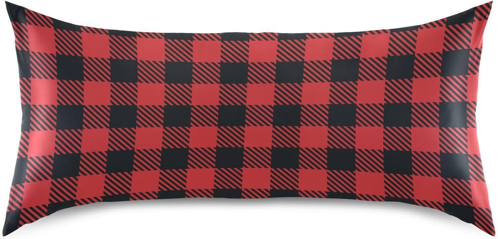 Plaid Red Print Pillow Covers Silk Pillowcase for Hair and Skin Soft Smooth Cooling Satin Pillowcase King Size Pillow Case for Bedroom…