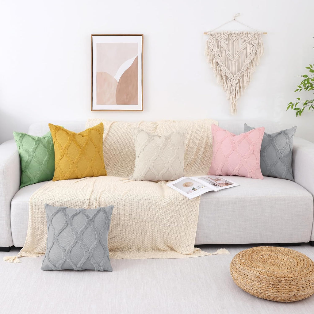 decorUhome Summer Euro Sham Throw Pillow Covers 26x26 Inch Set of 2, Soft Plush Faux Fur Wool Grey Accent Couch Pillow Covers for Modern Fa…