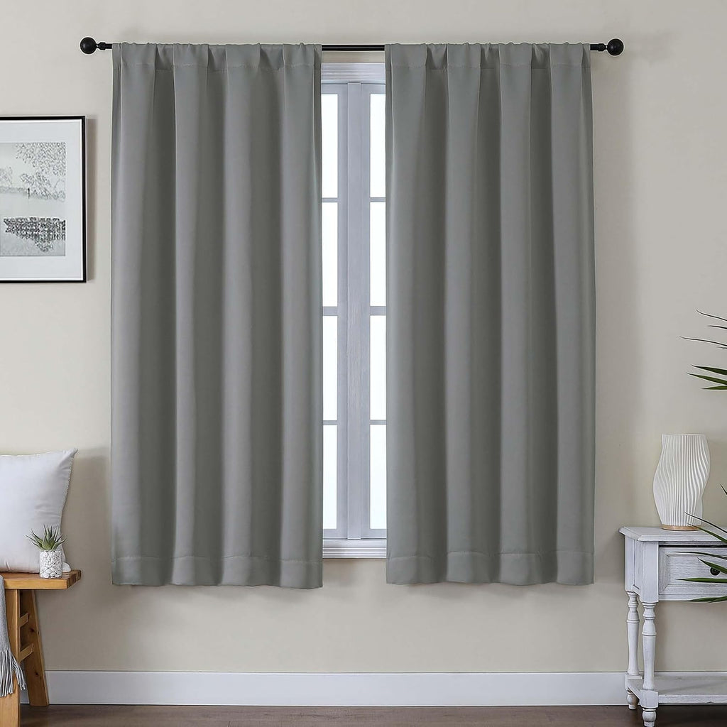 Gwine Blackout Curtains for Living Room 63 Inch Long, Thermal Insulated Window Treatment Black Out Curtains for Bedroom Decor with Rod…