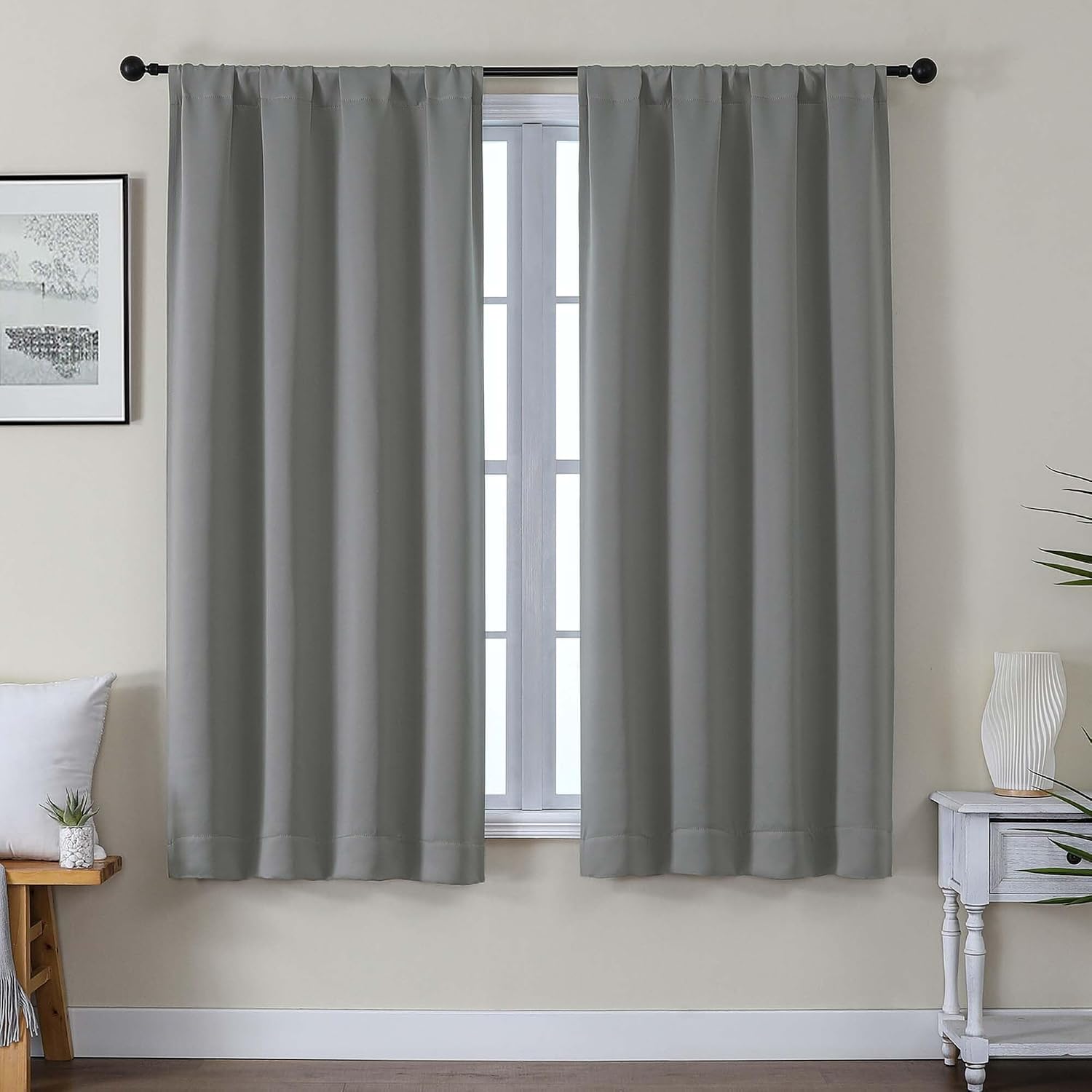 Gwine Blackout Curtains for Living Room 63 Inch Long, Thermal Insulated Window Treatment Black Out Curtains for Bedroom Decor with Rod…