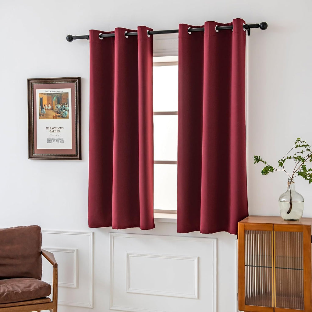 Pickluc Grommet Blackout Curtains for Bedroom and Living Room 2 Panels Set, Thermal Insulated Room Darkening Curtains, Burgundy Red, 42 x…