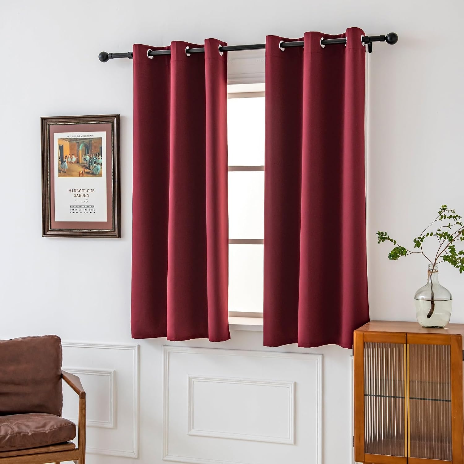 Pickluc Grommet Blackout Curtains for Bedroom and Living Room 2 Panels Set, Thermal Insulated Room Darkening Curtains, Burgundy Red, 42 x…