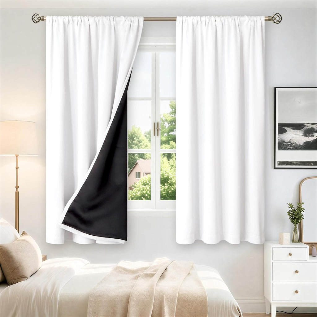 BGment White Blackout Curtains for Bedroom 63 Inch Long - Thermal Insulated Black Out Curtains Room Darkening Soundproof Rod Pocket…