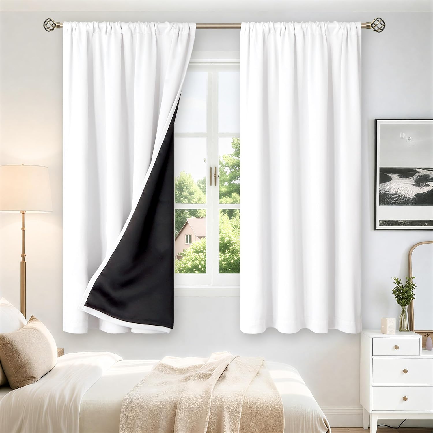 BGment White Blackout Curtains for Bedroom 63 Inch Long - Thermal Insulated Black Out Curtains Room Darkening Soundproof Rod Pocket…