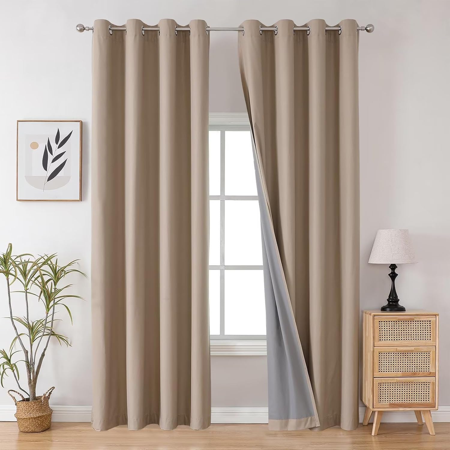 Joydeco Taupe Blackout Curtains 120 Inches Long 2 Panels Set, Grommet Extra Long Curtains for Living Room Bedroom, Total Room Darkening…
