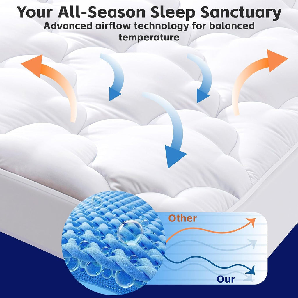 Wqspring Supportive Quilted Mattress Pad Pillow Top Mattress Cover Protector Cooling Soft for Breathable Padded Fitted 8"-21" Deep Pocket (…