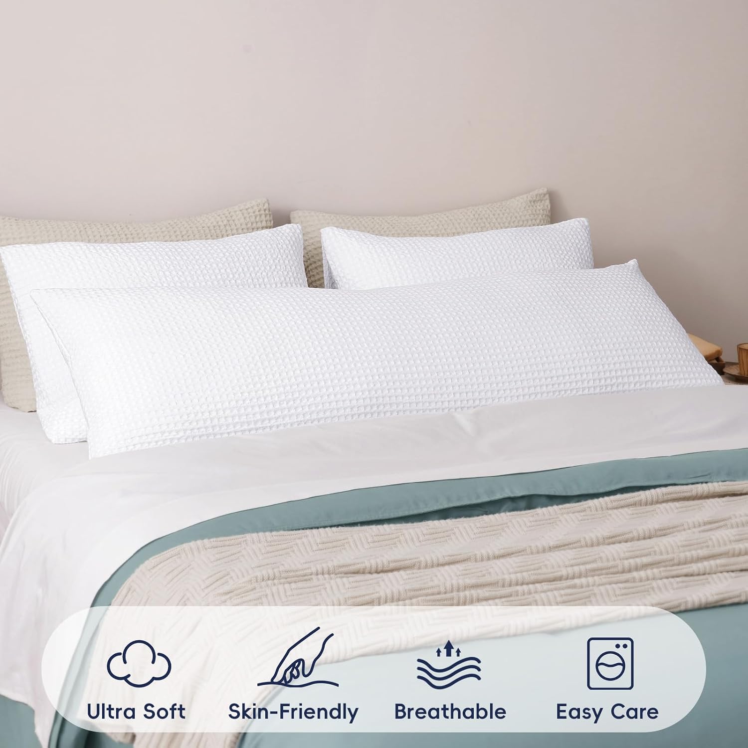 Phf Ultra Soft Waffle Weave Body Pillowcase with Zipper, No Insert, 1Pack 20" x 54" Pillow Sham, Breathable & Skin-Friendly Body Pillow cas…