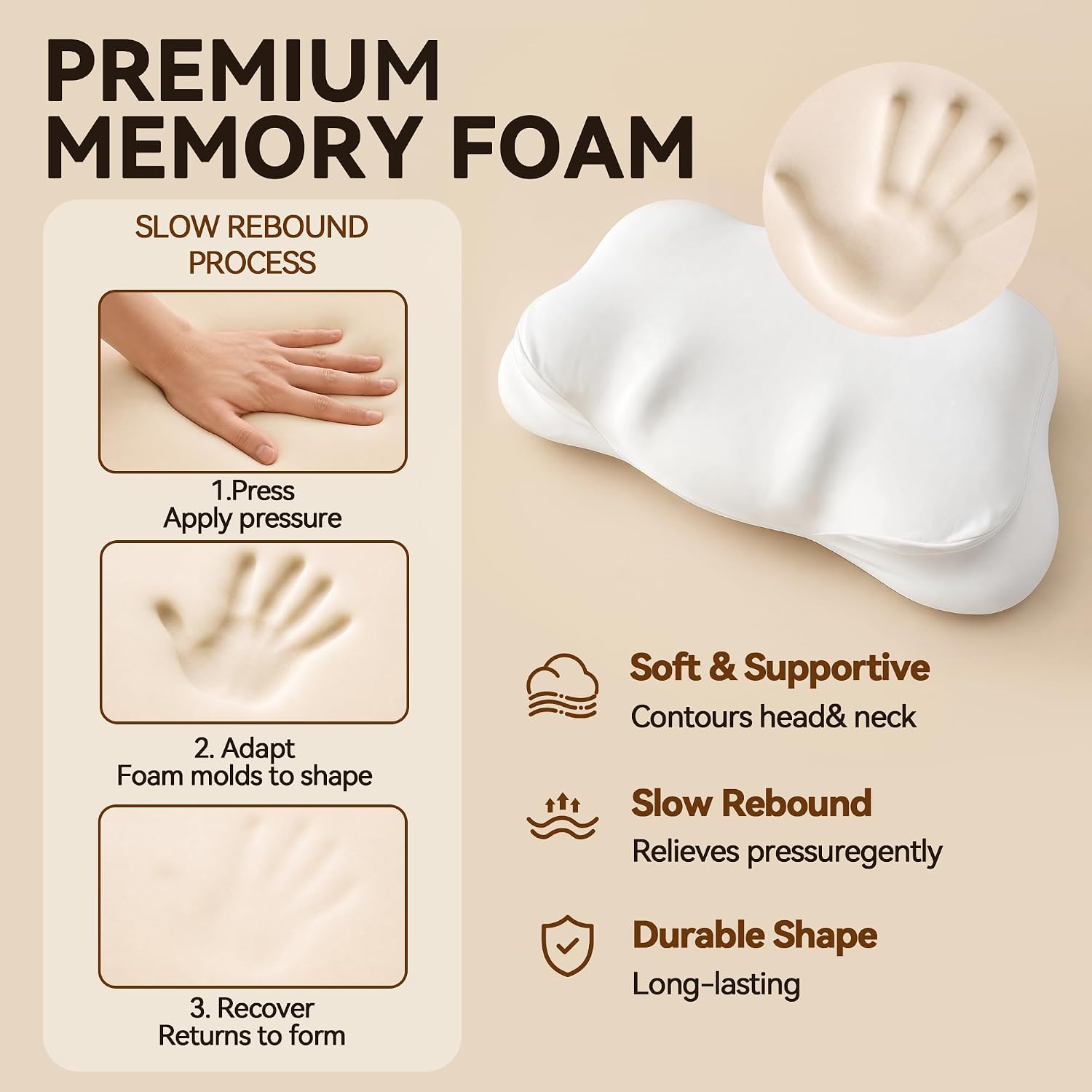 FelineFold Cloud Pillow, Ergonomic Memory Foam Pillow with Firm Cervical Neck Support, Cooling Breathable Pillowcase for Side, Back & Stoma…