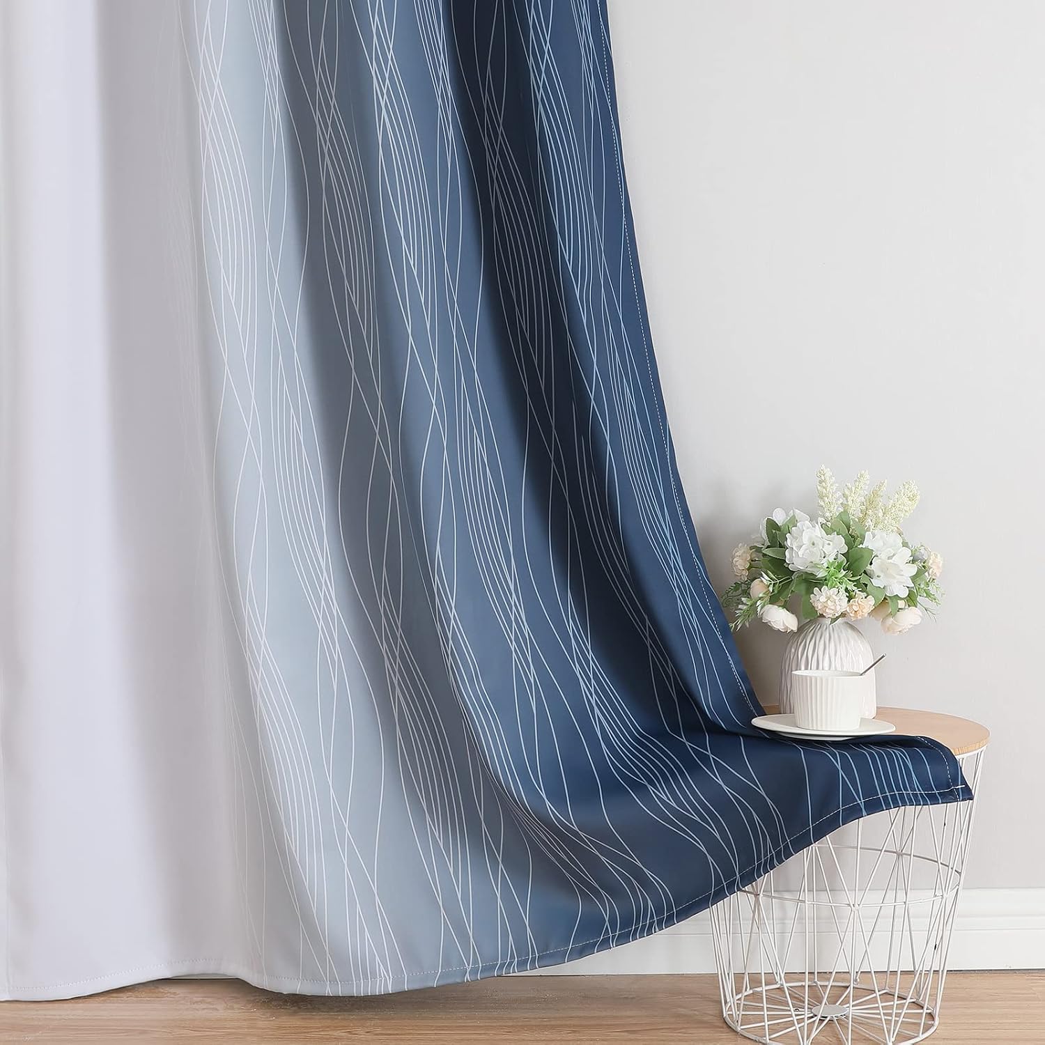 Estelartextiler Estelar Textiler Navy Blue and Greyish White Blackout Curtains for Bedroom 84 Inches Long, Full Room Darkening Grommet Curt…