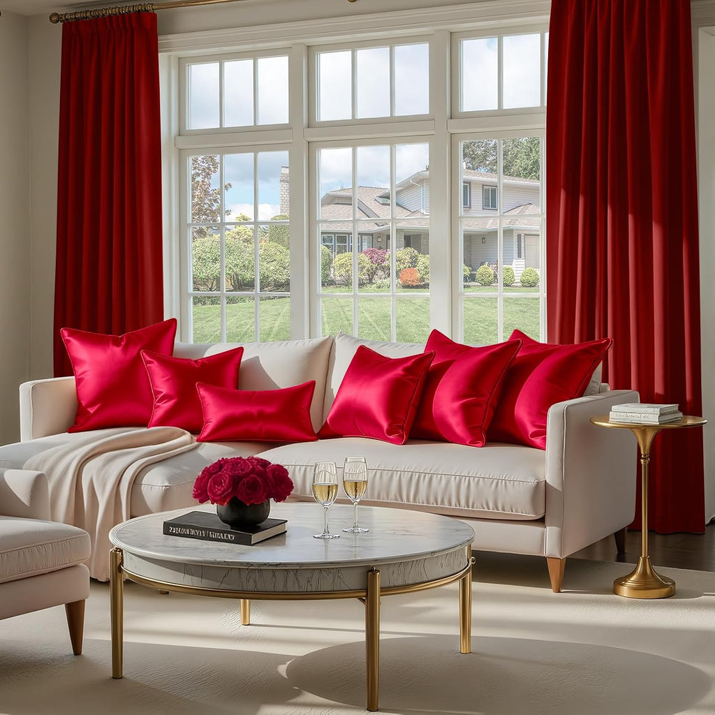 Homeideas Red Decorative Throw Pillow Covers 20x20 Set of 2, Glossy Faux Silk Pillow Covers for Couch Sofa Bed Decor Luxury Summer Euro Cus…