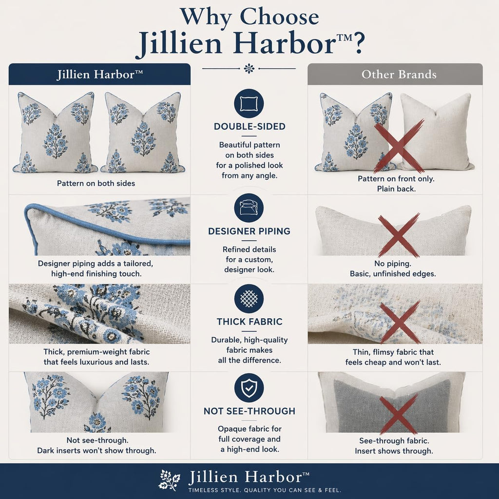 Jillien Harbor “The Patty” Floral Block Print Pillow Cover – Neutral Gray Decorative Throw Pillow Cover with White Background –…