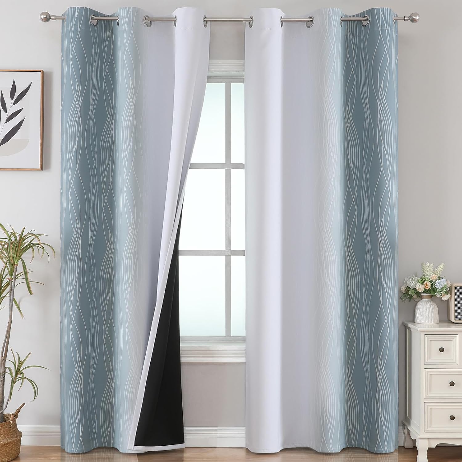 Estelartextiler Estelar Textiler Stone Blue and Greyish White Gradient Room Darkening Blackout for Living Room, Thermal Insulated Ombre Lig…