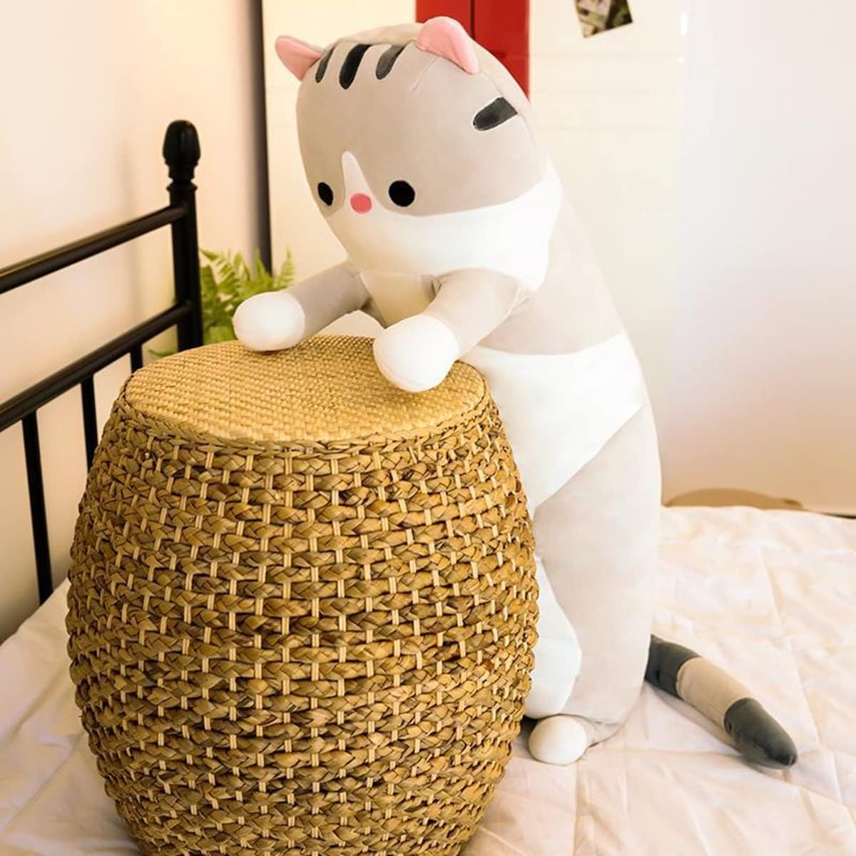 Rexinc Long Gray Cat Plush Pillow Toy Sleeping Pillow Cute Cartoon Cat Stuffed Animals Soft Long Body Pillow Gift for Kids(35.43in)