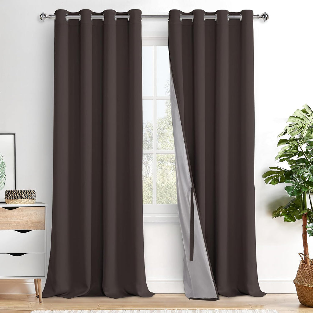 Xwzo Complete Blackout Shades Window Curtain Panels with Tiebacks- Noise Reduction and Light Blocking Grommet Curtains with Black Liner for…