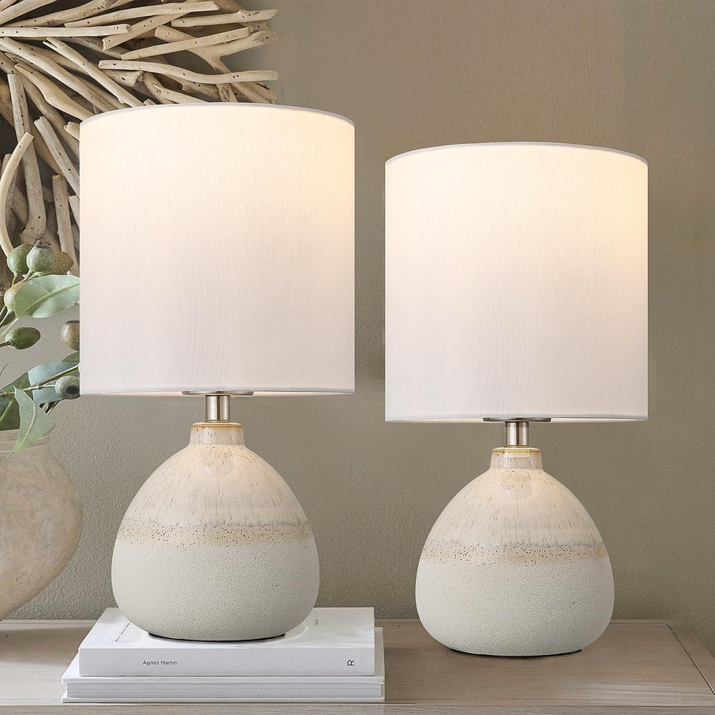 Set of 2 Ceramic Table Lamp for Bedroom, Small Table Lamp White Farmhouse Rustic Lamp Set Bedside Table Lamps for Nightstand Side Table…