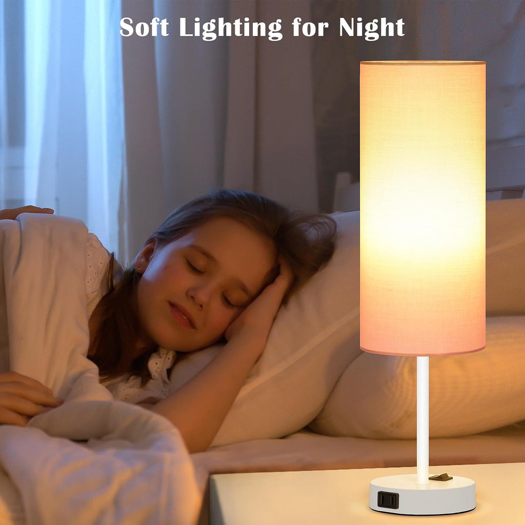 ZJOJO Table Lamp for Bedroom 2 Pack,18in Bedside Lamps with 3 Way Dimmable Rocker Switch & AC Outlet, Nightstand Desk Lamp with Pink…