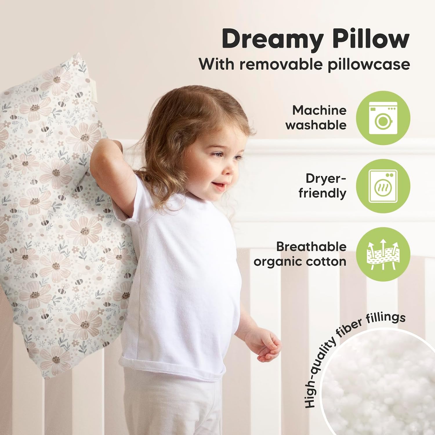 KeaBabies Toddler Pillow with Pillowcase, Jumbo 14X20 - Soft Organic Cotton Toddler Pillows for Sleeping - Machine Washable - Perfect for…