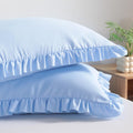 Bedsum Ruffled Pillow Shams King 20x36 Set of 2, Brushed Microfiber Pillowcases with Envelope Closure, Soft Wrinkle-Resistant, Sky Blue Blue