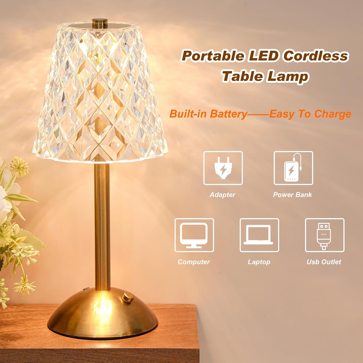 Liliful 2 Pcs Cordless Table Lamp Rechargeable Touch LED Small Gold Portable Battery Operated USB-c Desk Lamp 3 Color Dimmable for…