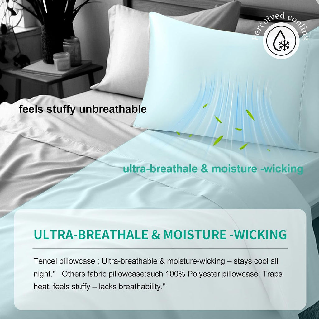 Stnomyhome 100% Eucalyptus Tencel Lyocell Cooling Pillowcase Set of 2, Moisture Wicking, Temperature Regulating, Soft &Smooth Sateen Pillow…