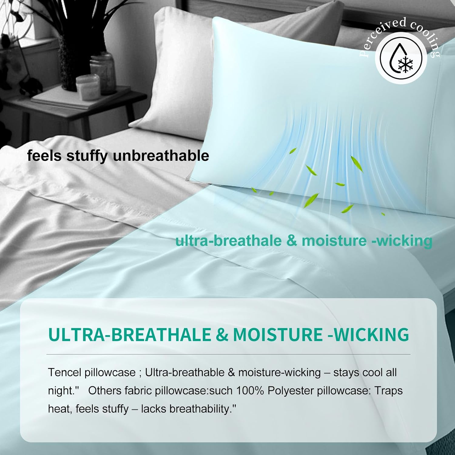 Stnomyhome 100% Eucalyptus Tencel Lyocell Cooling Pillowcase Set of 2, Moisture Wicking, Temperature Regulating, Soft &Smooth Sateen Pillow…
