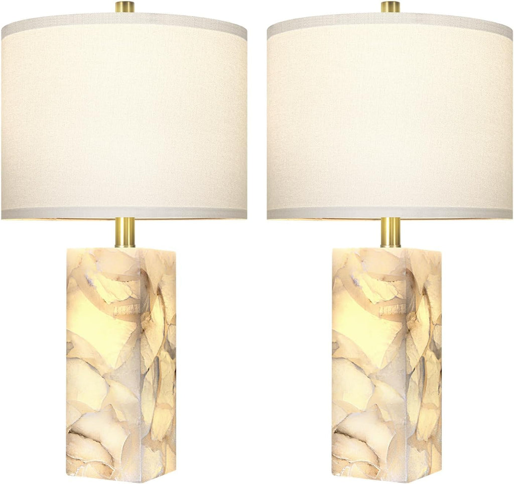 Scenekoy Alabaster Table Lamp Set of 2 with Night Light for Bedroom Living Room, 23" Rotary Switch Bedside Lamp with Linen Shade, Modern…