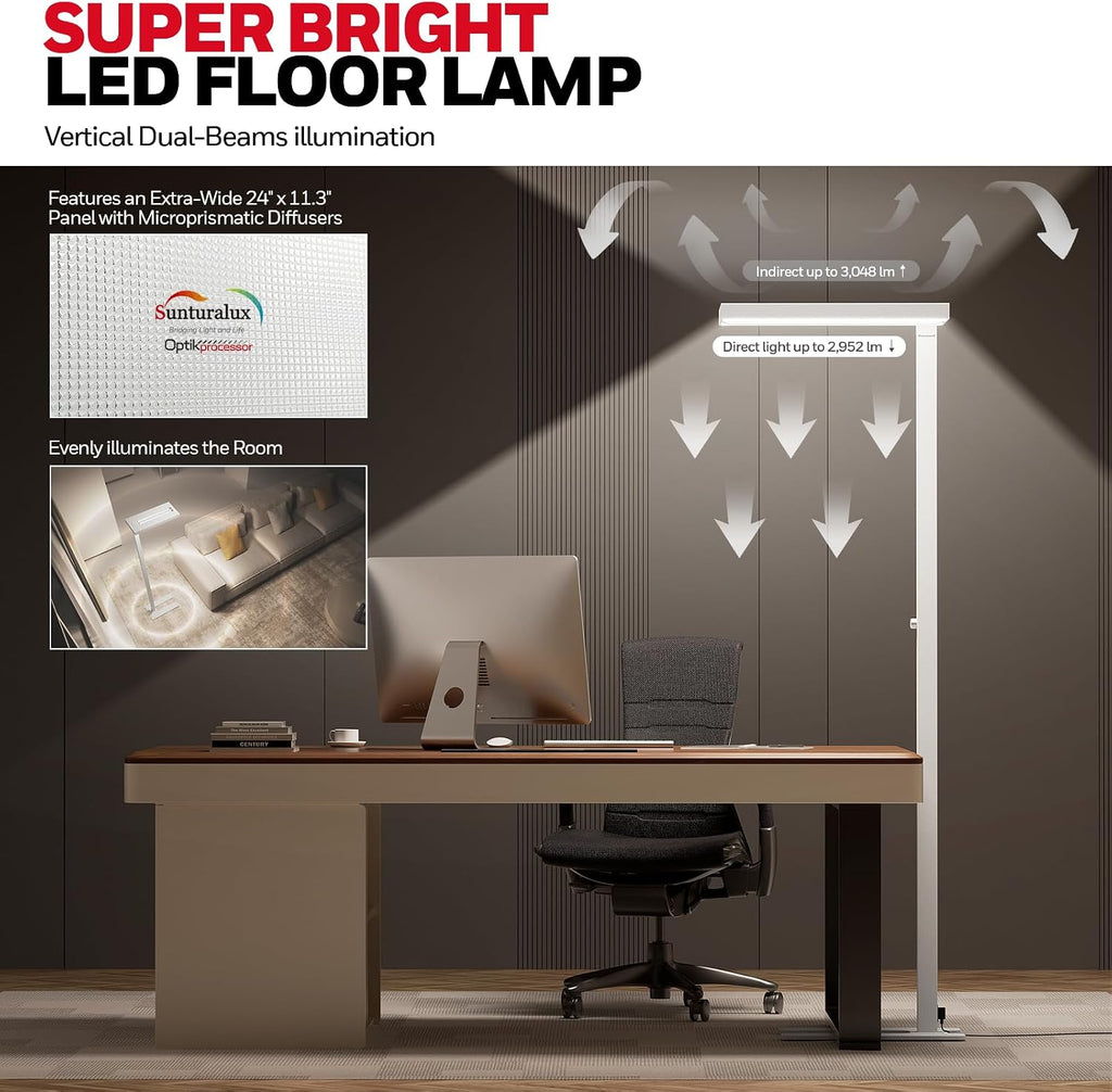 Honeywell 6000LM LED Floor Lamp, 02E Sunturalux Eye-Caring Reading Standing Light, 60W Modern Natural Daylight 4000K Dimmable 77" Tall…