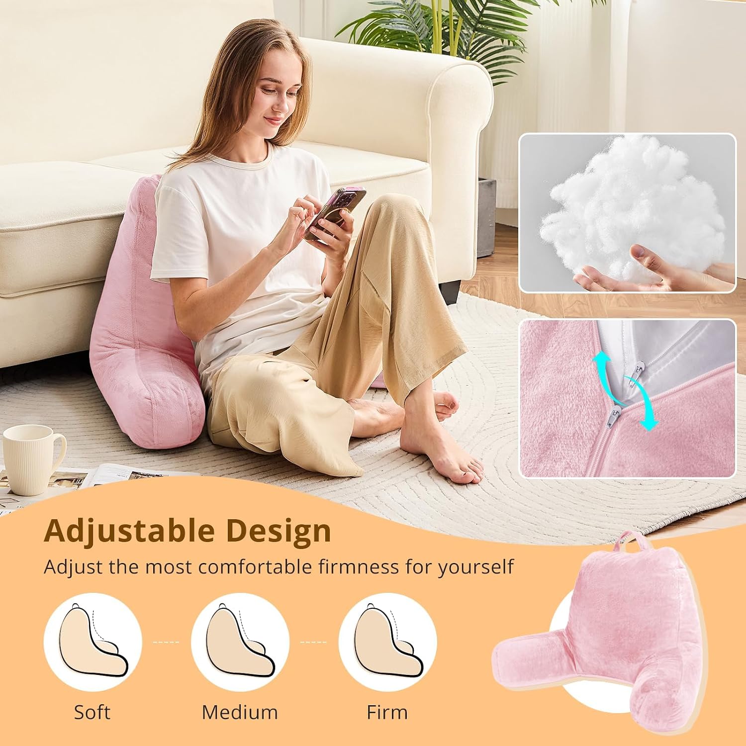 Sasttie Reading Pillow, Velvet Back Pillow for Bed Sitting Up, Adult Back-Rest Support Cushion with Arms for Sit Up on Couch, Sofa, and…