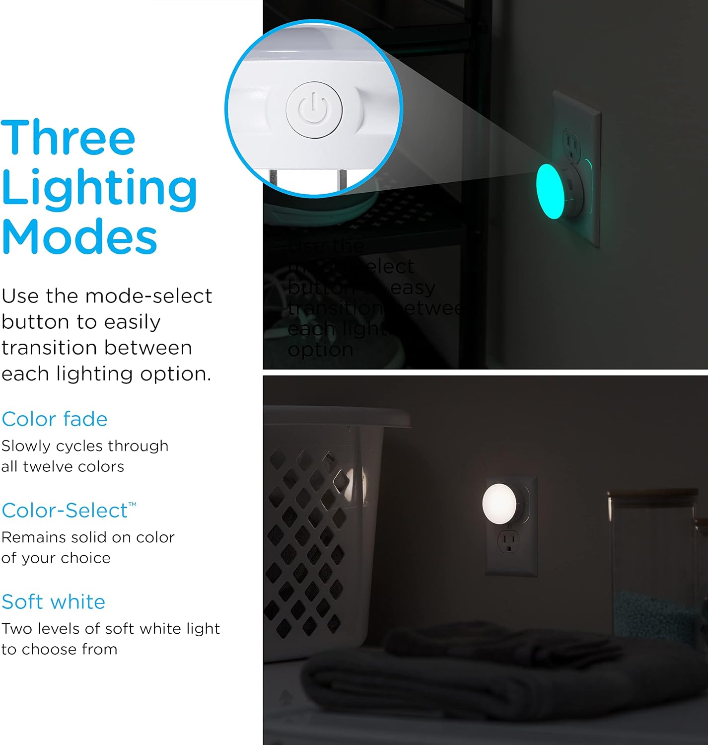 Lights by Night Color Changing Mini LED Night Light, Plug-in, Dusk to Dawn Sensor, Compact, 3 Modes, Ambient Lighting, for Kids or…