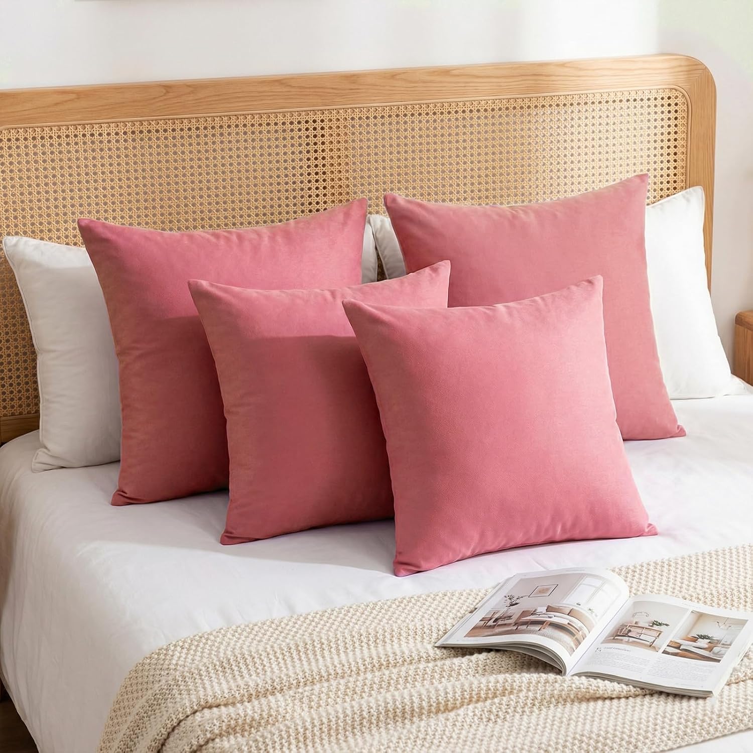 Thmyo 4-Pack 100% Cotton Comfortable Solid Decorative Throw Pillow Case, Square Cushion Cover Pillowcase Sublimation Blank Pillow Covers DI…