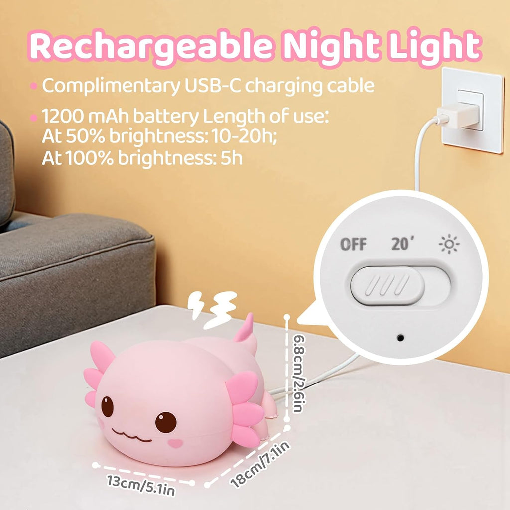 Mewaii Huggwaii Squishy Axolotl Night Light for Kids – Dimmable Silicone Axolotl Lamp, 2025 Upgraded Baby Night Light, Rechargeable, 20H Ba…