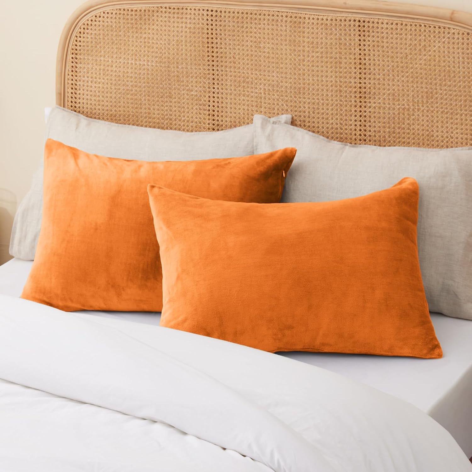 Bedelite Flannel Pillow Cases Queen Size Set of 2, Super Soft Fleece Pillowcases with Zipper for Bedroom, Sofa, Luxury Cozy Fuzzy Velvet Pi…