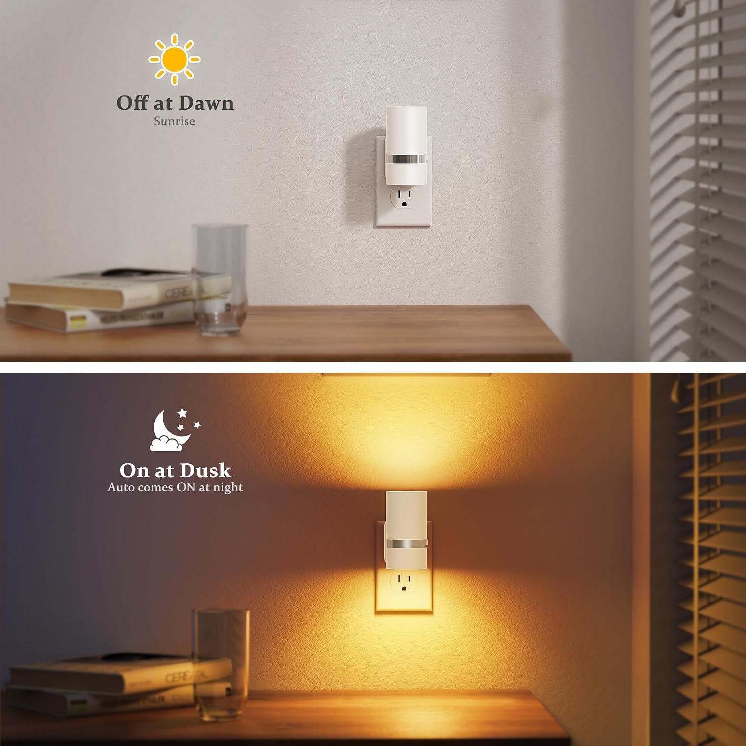 JandCase Night Lights Plug into Wall, Automatic Night Light with Dusk to Dawn, 2 Pack Amber 0-100LM Dimmable Plug in LED Nightlight for…