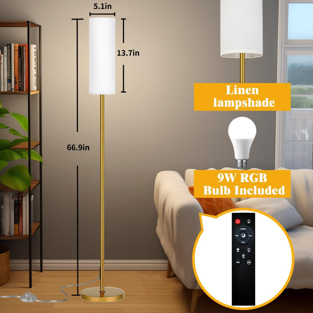 Qaubauyt Smart LED Floor Lamp with APP Control & RGB Colors - Dimmable Standing Lamp for Living Room, Bedroom, Gaming - Remote, Timer, 9W…