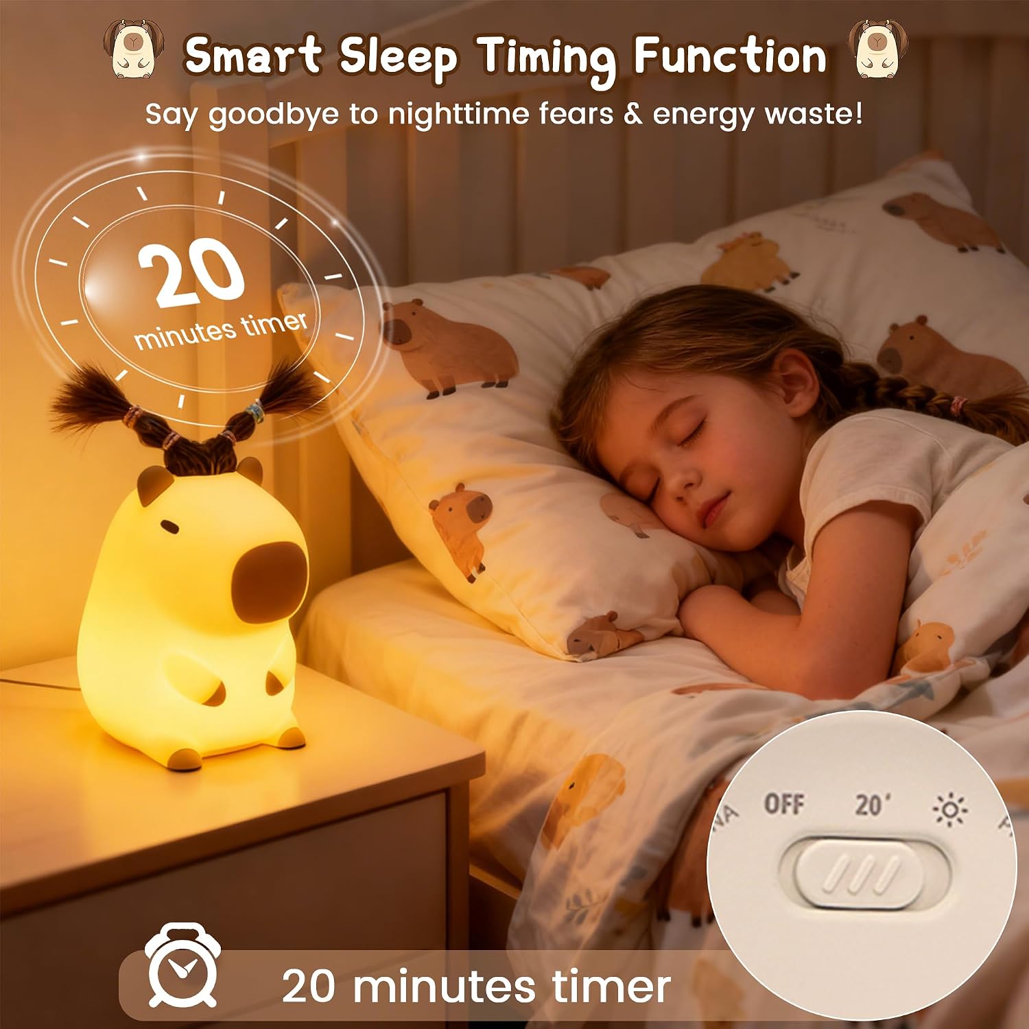 FAMIDUO-BrightenYourLife Cute Capybara Night Light with DIY Hairstyle, Squishy Silicone Lamp, Nursery Nightlight for Kids, Rechargeable Tou…