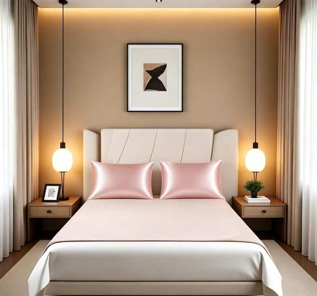 JUWENIN, Luxury Satin Pillowcase with Zipper (Silky Satin Pillow Case for Hair) Set of 2 (Standard, Blush Pink)