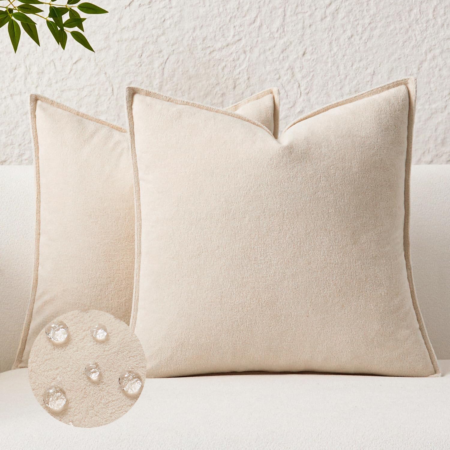KevinTextile Kevin Textile Waterproof Decorative Pillow Covers Beige 20x20 Inch Pack of 2 Soft Boucle Textured Throw Pillowcases Elegant Ac…