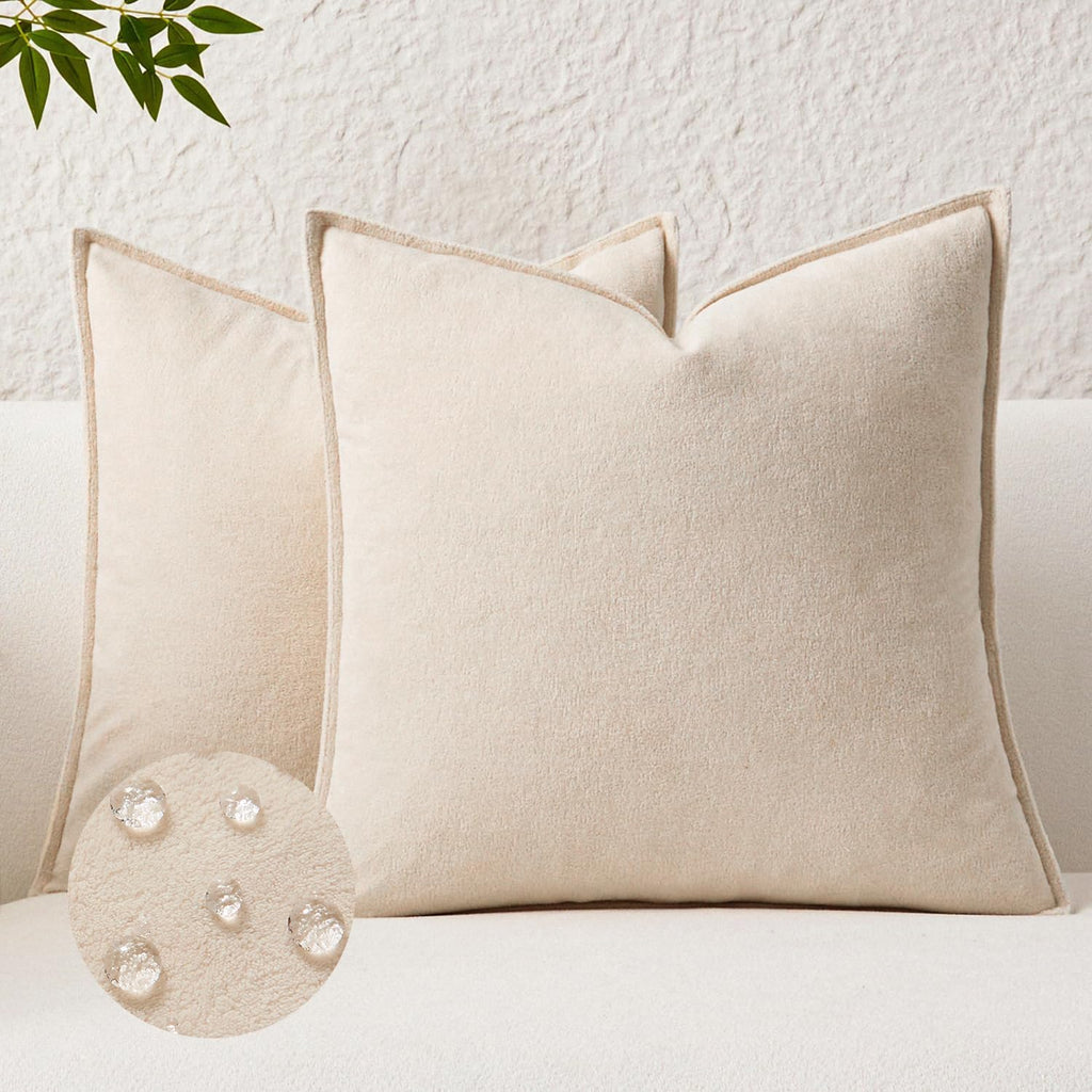 KevinTextile Kevin Textile Waterproof Decorative Pillow Covers Beige 26x26 Inch Pack of 2 Soft Boucle Textured Euro Pillowcases Elegant Acc…