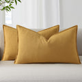 decorUhome Summer Decorative Linen Throw Pillow Covers 12x20 Inch Set of 2 Mustard Yellow Lumbar Pillow Covers with Flange Edges Soft Farmh…