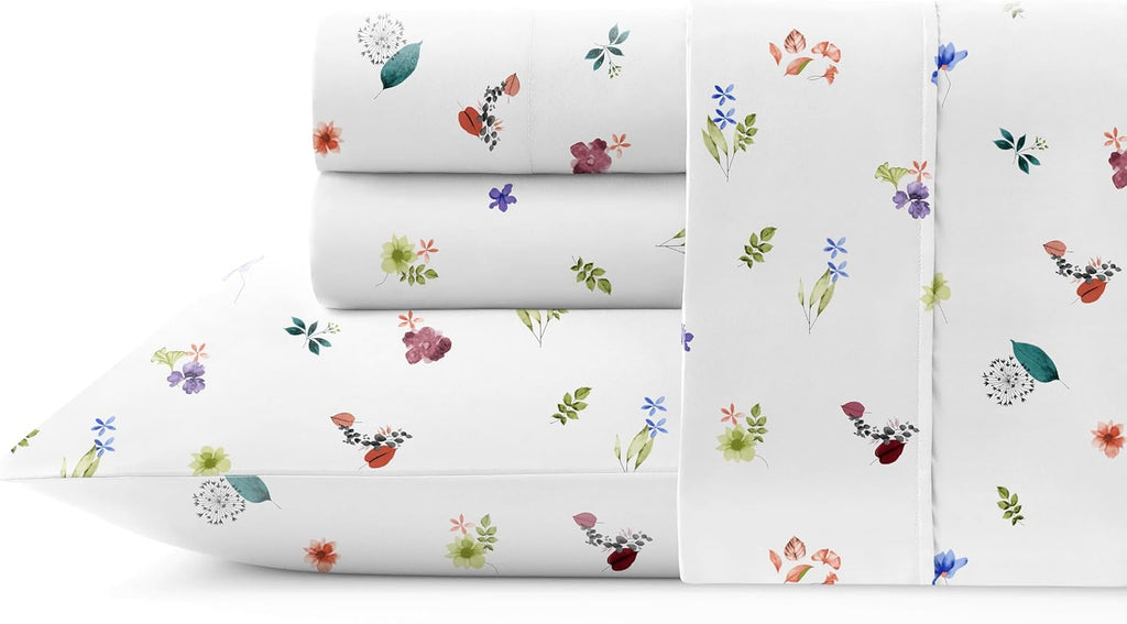 Pointehaven Floral Garden Printed Cotton Percale 4 pc Sheet Set, King