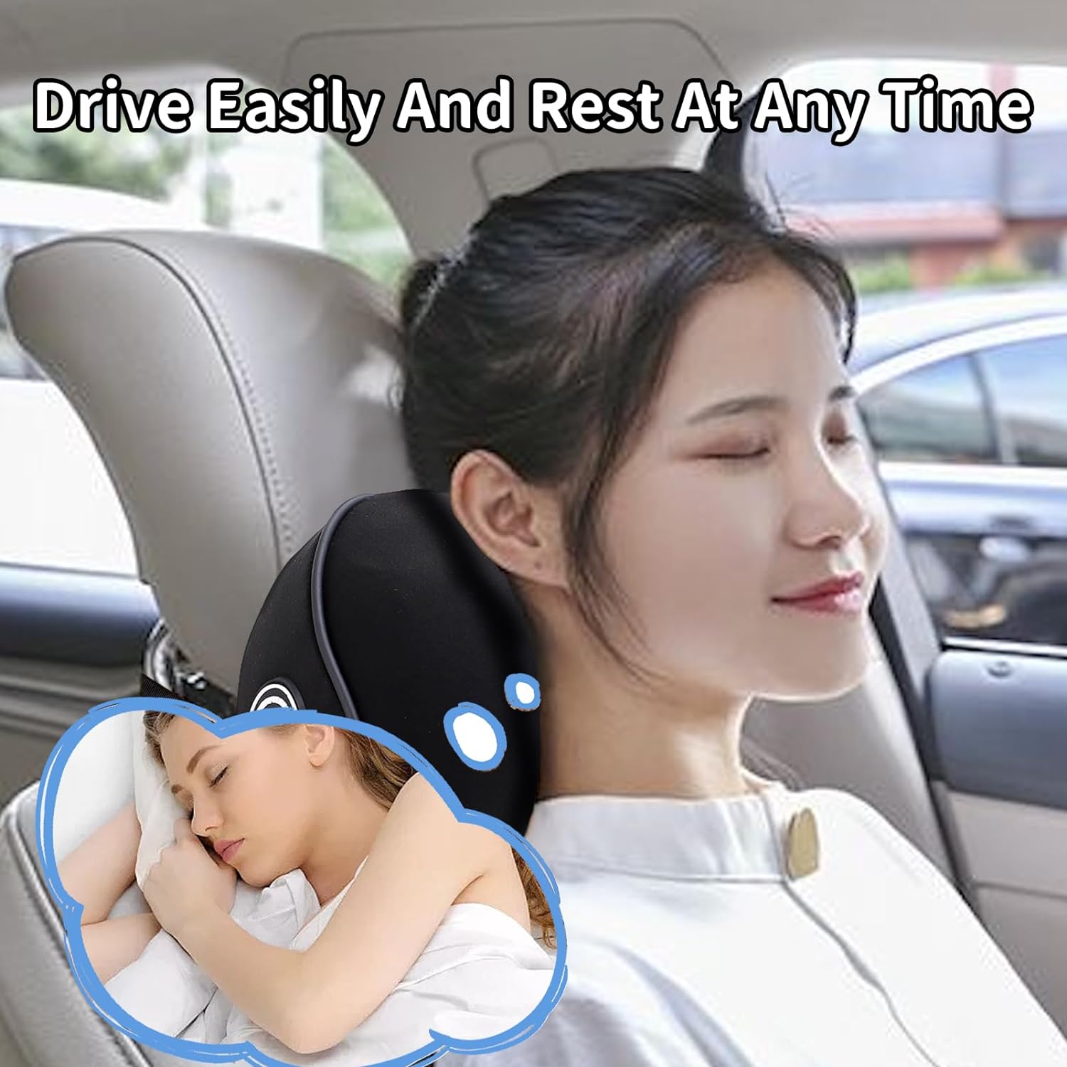 Sprfufly 2 Pack - Car Headrest Pillow for Neck Support, 100% Memory Foam Car Neck Pillow with Sleep Mask - Universal Fit Head Rest Travel P…