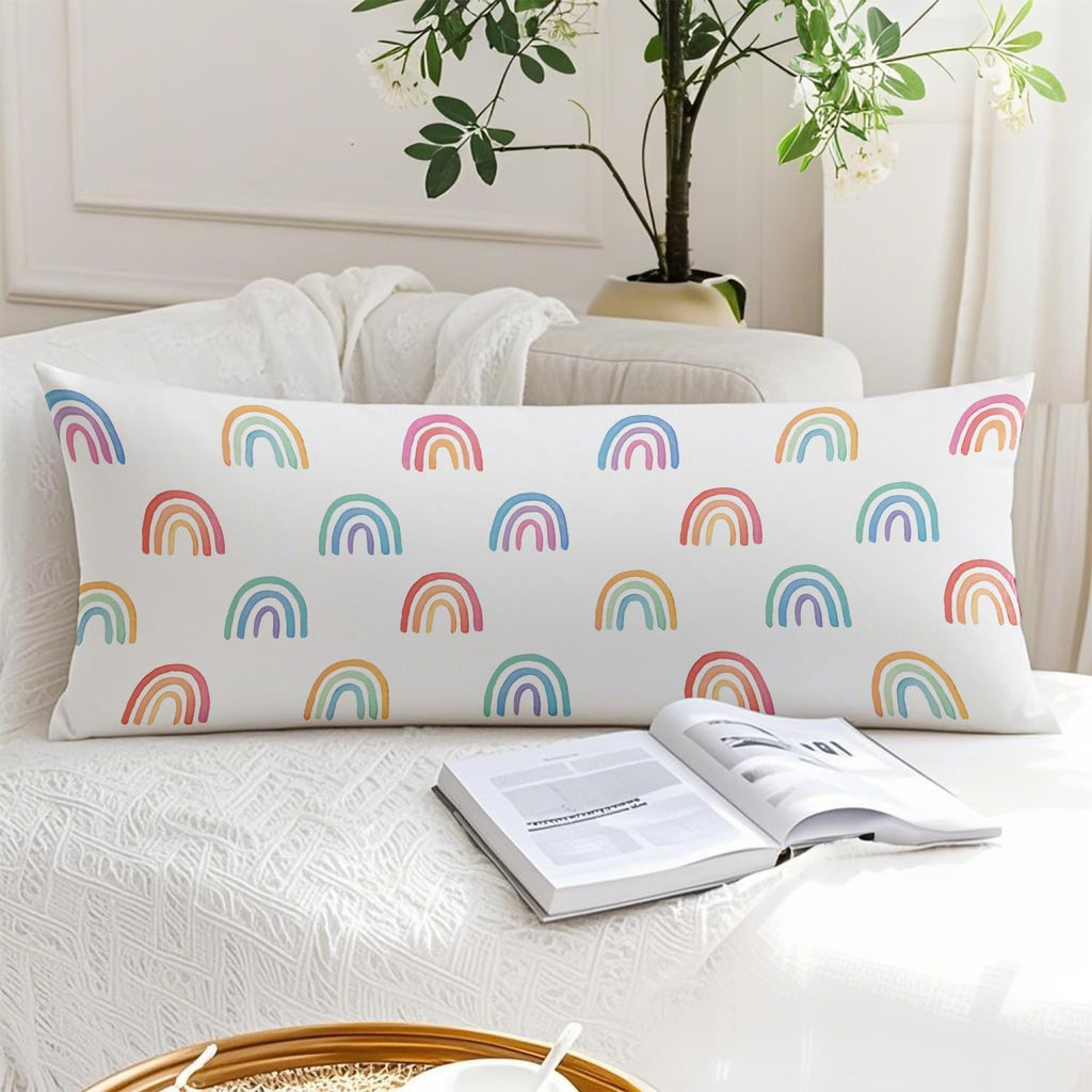 Boho Pastel Rainbow 20x54 Body Pillow Cover, Girl Nursery Decor, Boho Watercolor Rainbow Decorative Long Body Pillow Cases for Kids Girls…