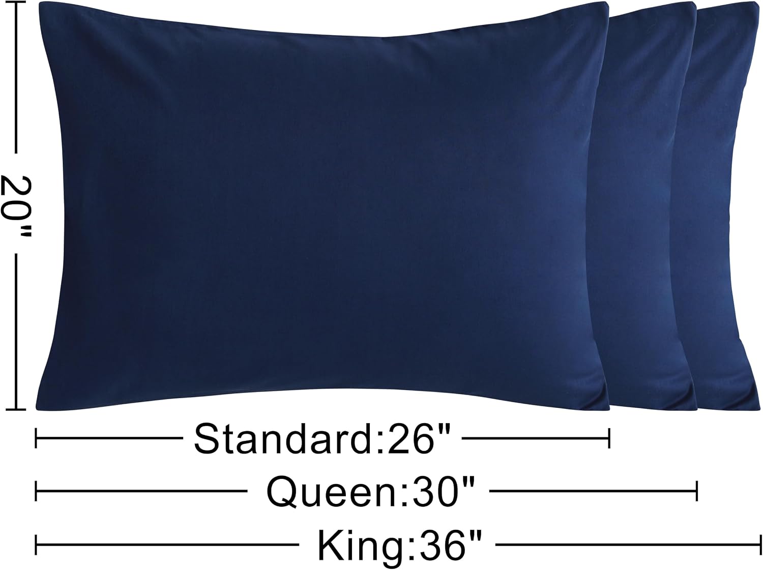 Ntbay King Cotton Pillowcases - Envelope Closure 20x36 Pillowcases Set of 2, Breathable and Soft Bed Pillow Cases, Navy Blue Cotton Blue