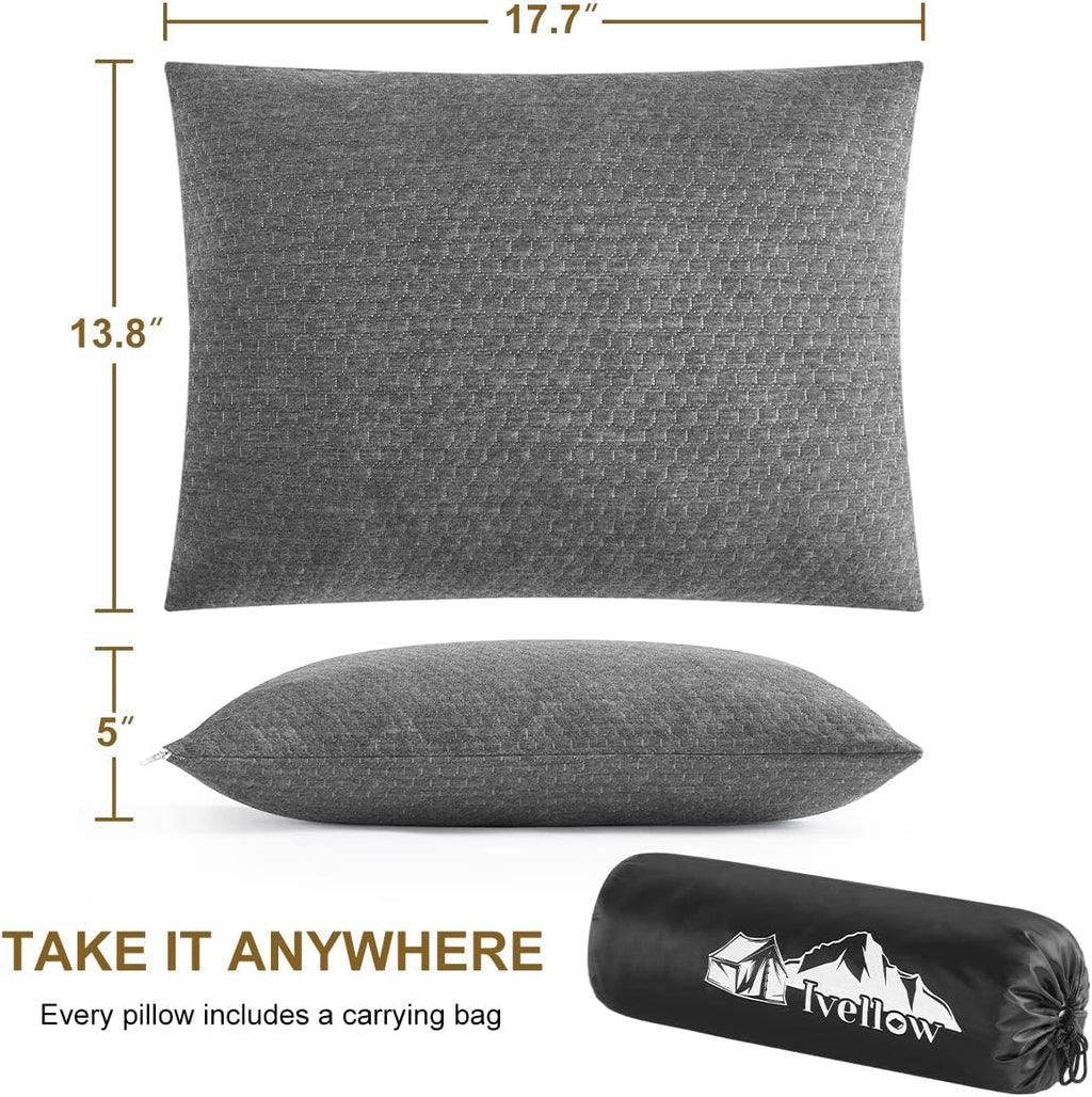 Ivellow Travel Pillow Camping Pillow for Sleeping Small Shredded Memory Foam Pillow Compressible Compact Medium Firm, Soft Breathable Cover…